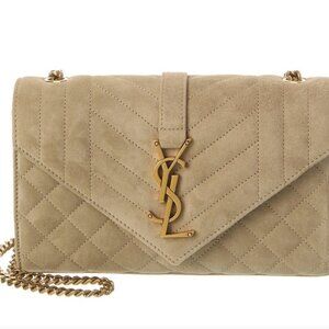 ***SOLD***Saint Laurent Envelope Triquilt Medium YSL Shoulder Bag in Suede $3100